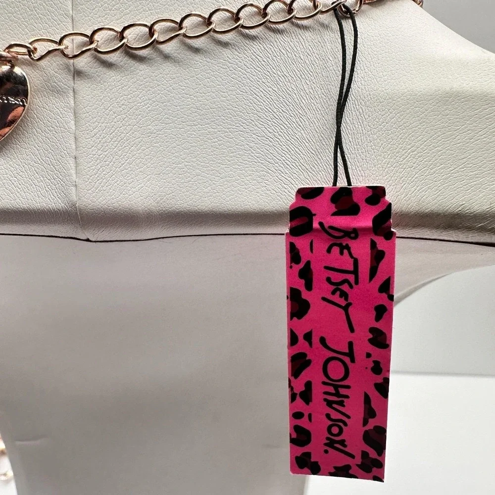 Vintage 90s Betsey Johnson Unicorn Necklace Rose Gold Tone Glass Pendant Jewelry